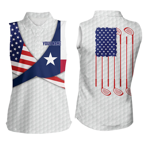 Texas Flag White Golf Pattern Womens Sleeveless Polo Shirt Patriotic Golf Shirts For Women Golf Gifts LDT0604