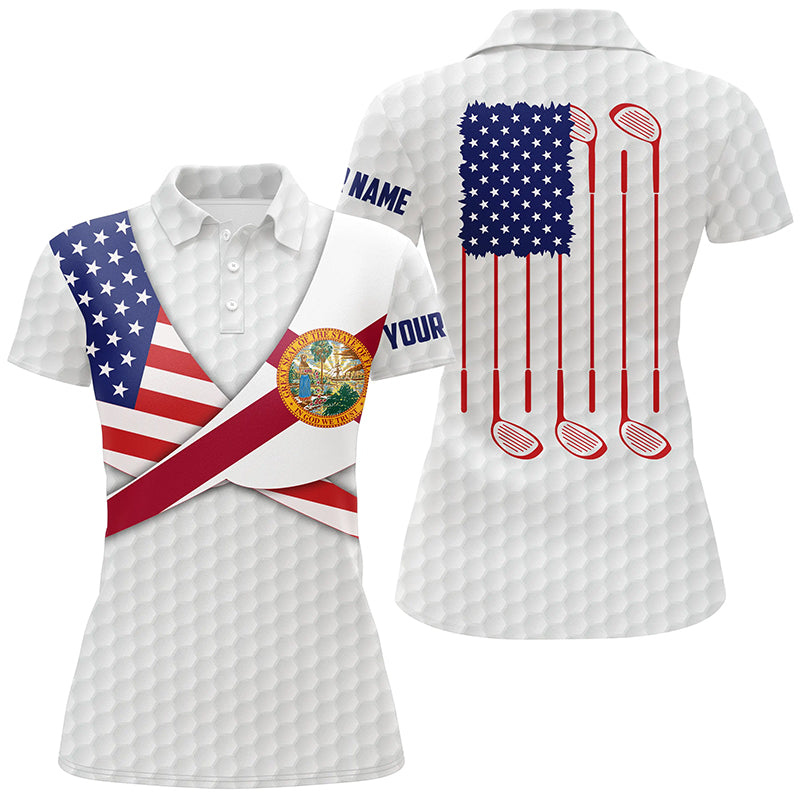 Florida Flag White Golf Pattern Womens Polo Shirt Patriotic Golf Shirts For Women Golf Gifts LDT0605