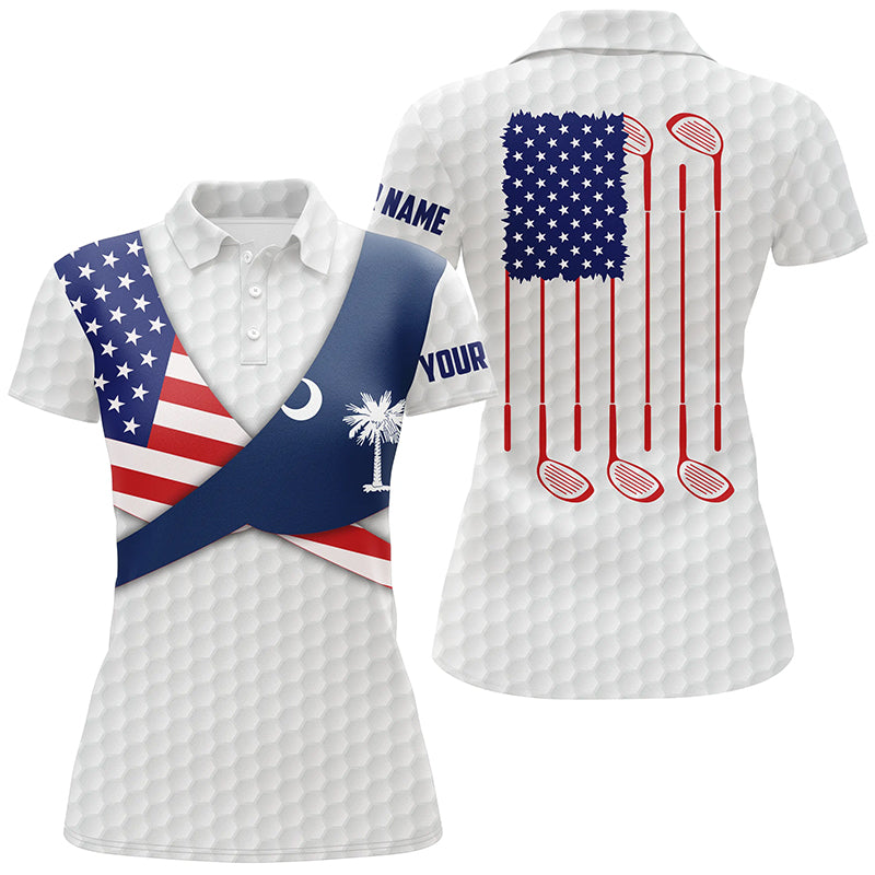 South Carolina Flag White Golf Pattern Womens Polo Shirt Patriotic Women Golf Shirt Golf Gift LDT0606