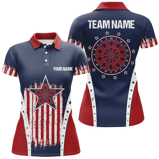 Retro American Flag Darts Polo Shirt Personalized Patriotic Darts Jerseys For Women LDT0340