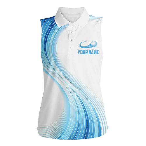 Blue White Womens Sleeveless Polo Shirts Custom Name Golf Shirts For Women Personalized Golf Gifts LDT1317