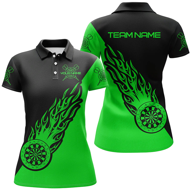 Personalized Green Black Flame Womens Darts Polo Shirt Darts Shirt For Women Dart Jerseys LDT1343