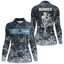 Load image into Gallery viewer, Customized Navy Camo Grunge Retro Disc Golf Polo Shirt Womens Disc Golf Tops Cool Golf Gifts LDT0933