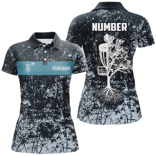 Customized Navy Camo Grunge Retro Disc Golf Polo Shirt Womens Disc Golf Tops Cool Golf Gifts LDT0933