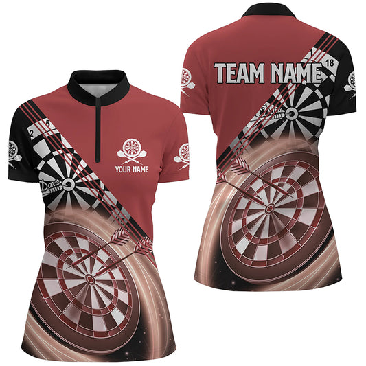 Red Darts Quarter Zip Shirt With Name Customized Cool Darts Shirts For Women Dart Jerseys LDT0938