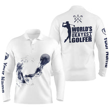 Load image into Gallery viewer, Navy And White Mens Golf Polo Shirts, Personalized Golf Shirts For Men, Cool Golf Gifts LDT0151