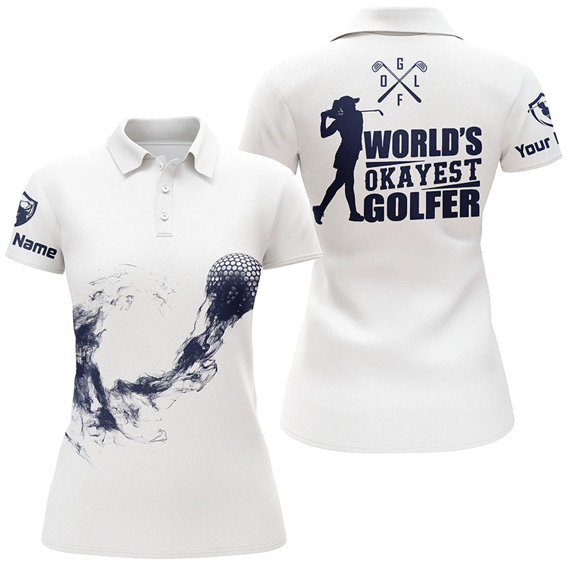 Navy And White Womens Golf Polo Shirts, Custom Name Golf Shirts For Ladies, Cool Golf Gifts LDT0151