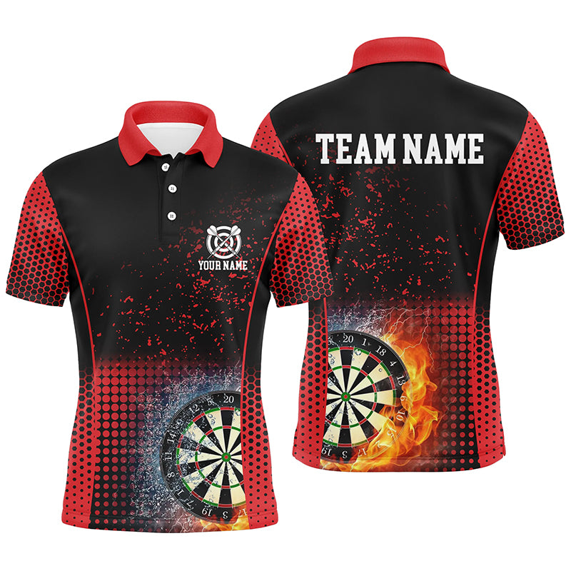 Red Black Fire & Water Mens Darts Polo Shirt Custom Darts Shirt For Men Dart Jerseys LDT1360