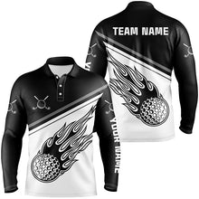 Load image into Gallery viewer, Black White Flame Personalized Golf Mens Polo Shirt Custom Golf Shirts For Men Cool Golf Gifts LDT0715