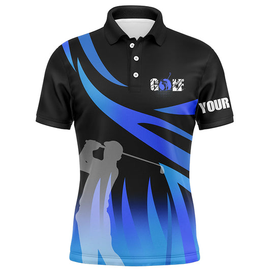 Golf In Passion Black & Blue Flame Golf Mens Polo Shirt Personalized Cool Golf Shirts For Men LDT0962