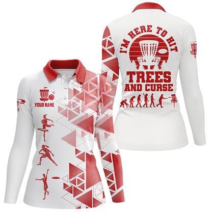 Personalized Womens Red & White Disc Golf Polo Shirts, Evolution Disc Golf Shirts For Women LDT0199