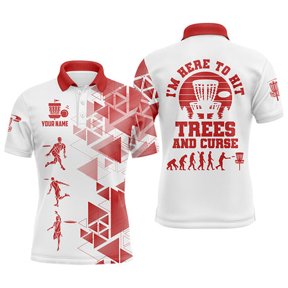 Personalized Mens Red & White Disc Golf Polo Shirts, Evolution Disc Golf Shirts For Men LDT0199