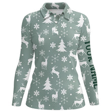 Load image into Gallery viewer, Christmas Pattern With Reindeers Snowflakes Golf Polo Shirts Christmas Golf Gifts For Women LDT0460