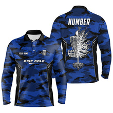 Load image into Gallery viewer, Blue Camo Mens Disc Golf Polo Shirt Custom Camouflage Disc Golf Shirts For Men Golf Gifts LDT0787