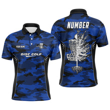 Load image into Gallery viewer, Blue Camo Mens Disc Golf Polo Shirt Custom Camouflage Disc Golf Shirts For Men Golf Gifts LDT0787