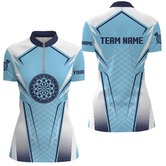 Blue White Womens Darts Quarter Zip Shirt Customized Darts Shirt For Women Dart Jerseys LDT1437