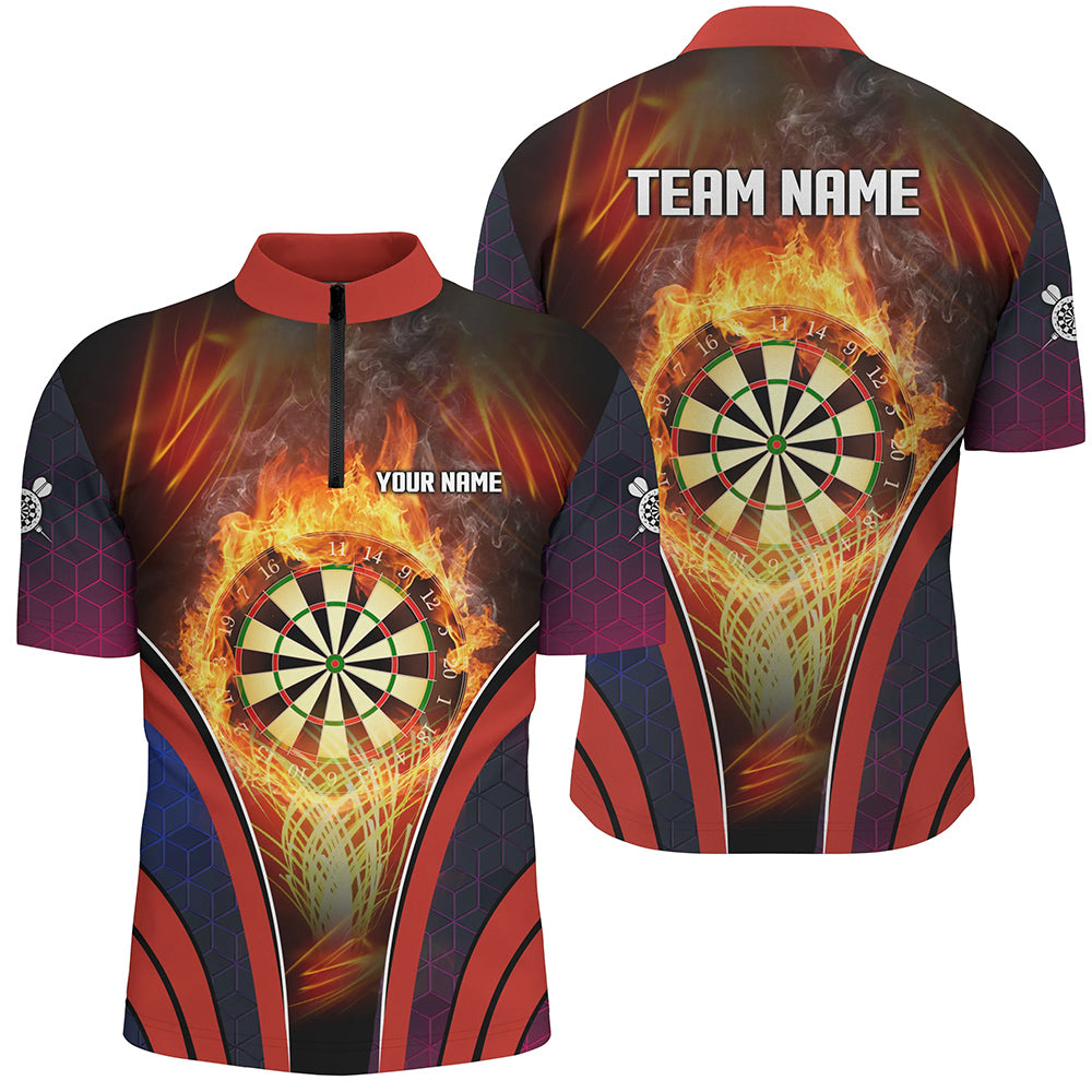 Orange Fire Flame Sports Darts Quarter Zip Shirt Custom Darts Shirt For Men Dart Jerseys LDT1445