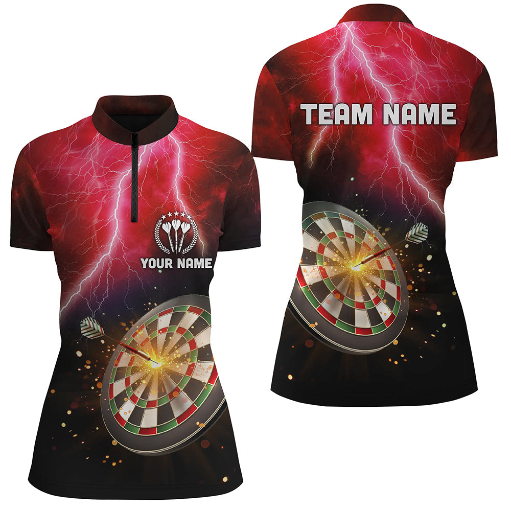 Personalized Thunder Lightning Red Darts Quarter-Zip Shirt Custom Dart Jerseys For Women LDT1235
