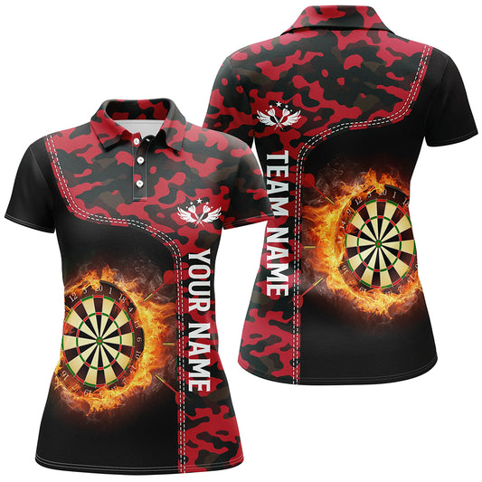 Red Camo Flame Darts Board Womens Polo Shirt Custom Darts Shirt For Women Dart Jerseys LDT1237