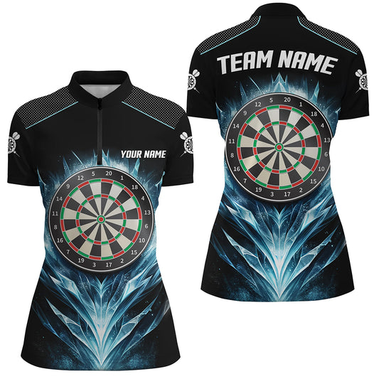 Icy Blue Black Dartboard Custom Darts Quarter-Zip Shirt Darts Shirt For Men Dart Jerseys LDT1240