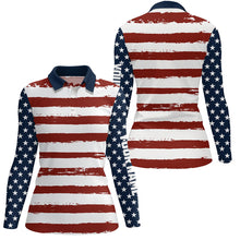 Load image into Gallery viewer, American Flag Patriotic All Over Print Golf Polo Shirt Custom Retro Usa Golf Shirt For Women LDT0541