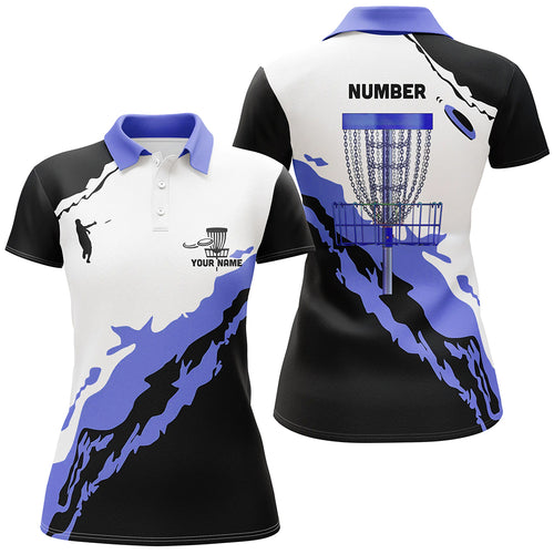 Purple Black Womens Disc Golf Polo Shirt Customized Disc Golf Shirts For Women Golfing Gifts LDT1247