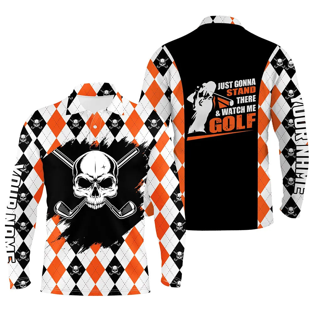 Mens Skull Golf Shirt Custom Golf Shirt With Skulls, Argyle Golf Shirts For Men, Halloween Golf Gifts LDT0069