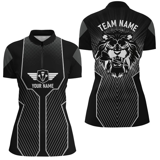 Black Lion Custom Womens Dart Quarter Zip Shirt Cool Darts Jersey Team Uniform Darts Gifts LDT0897
