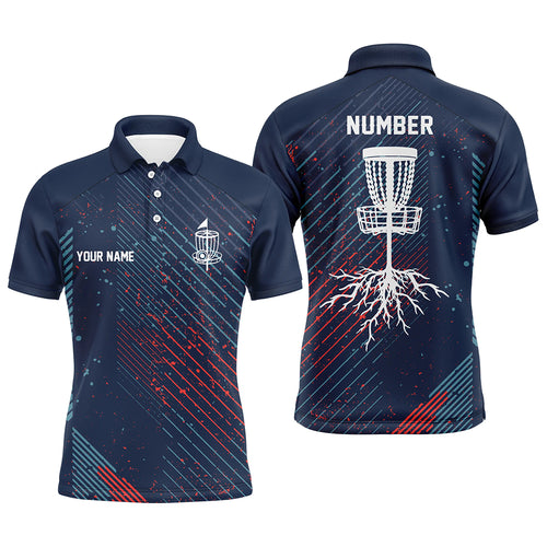 Blue Red Geometric Pattern Mens Disc Golf Polo Shirt Cool Golf Shirts For Men Golf Gifts LDT0596