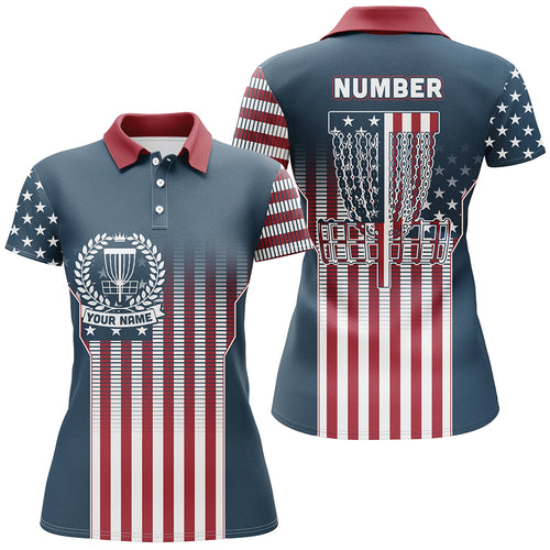 Customized Disc Golf Patriotic Gradient Usa Flag Womens Polo Shirt Disc Golf Gifts For Women LDT0597