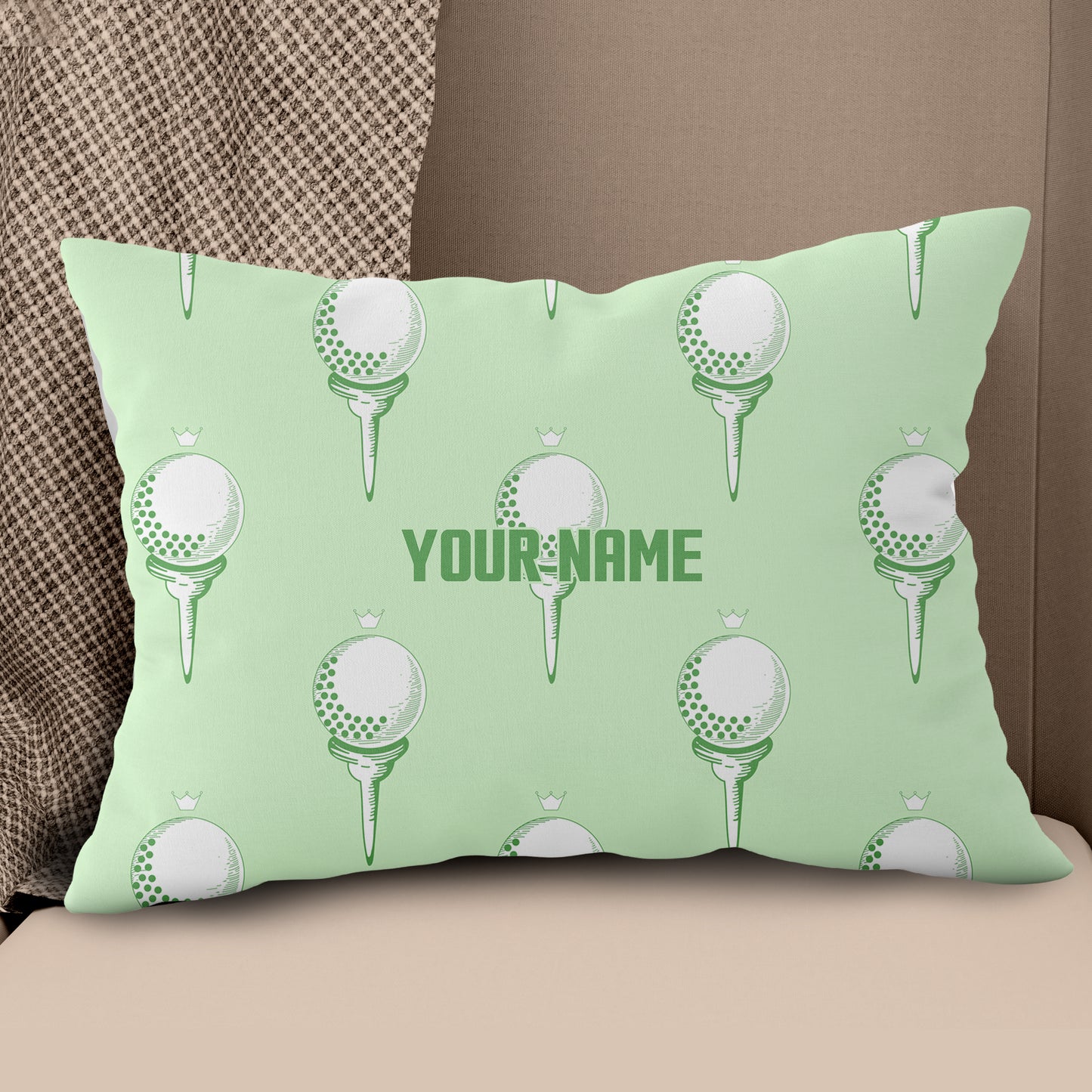 Green Golf Ball On Tee Personalized Pillow For Golfers Custom Golf Gifts LDT1095