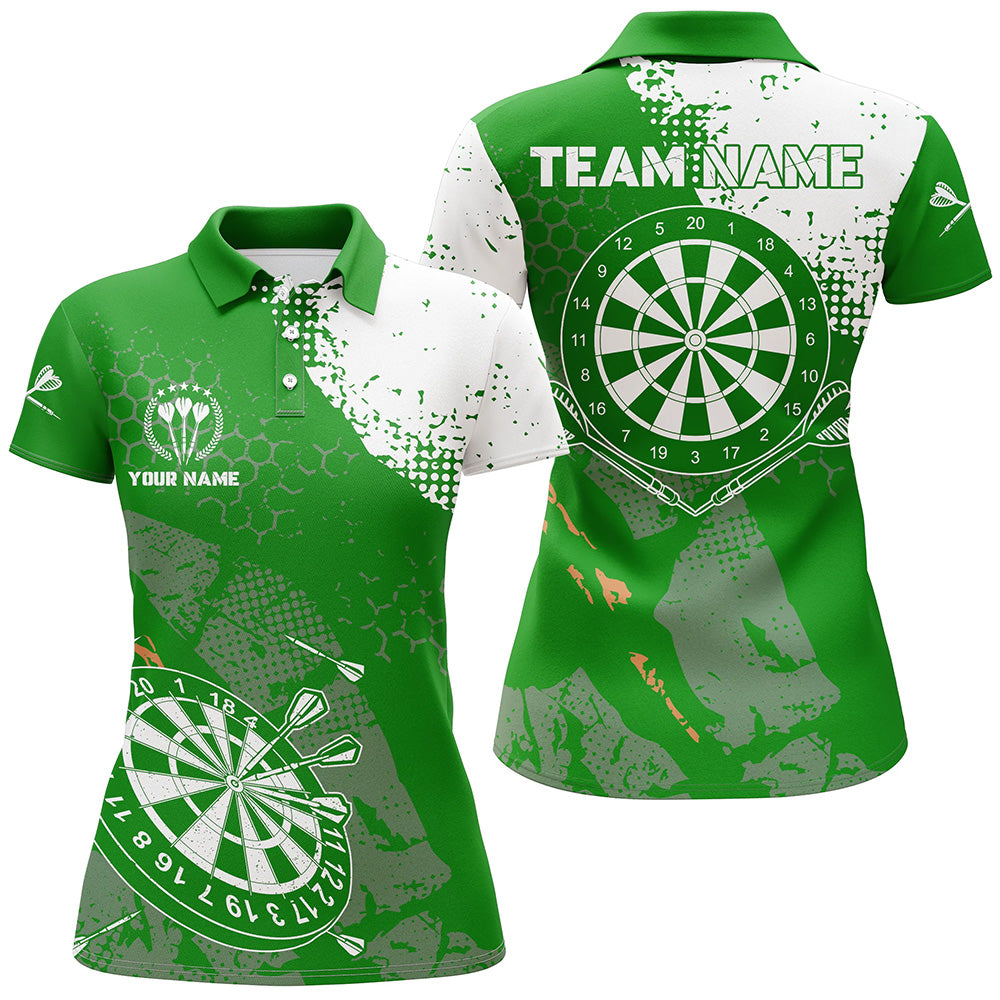 Retro Green White Pattern Custom Womens Darts Polo Shirts Dart Team Jerseys For Women LDT0899