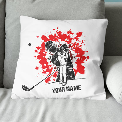 Cartoon Golfer Silhouette Custom Name Pillow Personalized Golfer Gifts LDT1115