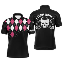 Load image into Gallery viewer, Pink Argyle Pattern Mens Golf Polo Shirts, Customized Skull Golf Shirts For Men, Golfer Gifts LDT0099