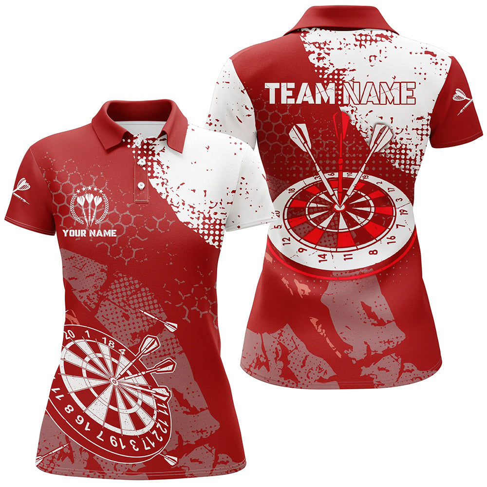Retro Red White Pattern Custom Womens Darts Polo Shirts Dart Team Jerseys For Women LDT0704