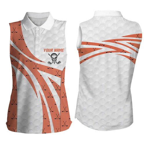 White Orange Skull Golf Pattern Sleeveless Polo Shirt Custom Golf Shirts For Women Cool Golf Gifts LDT0401