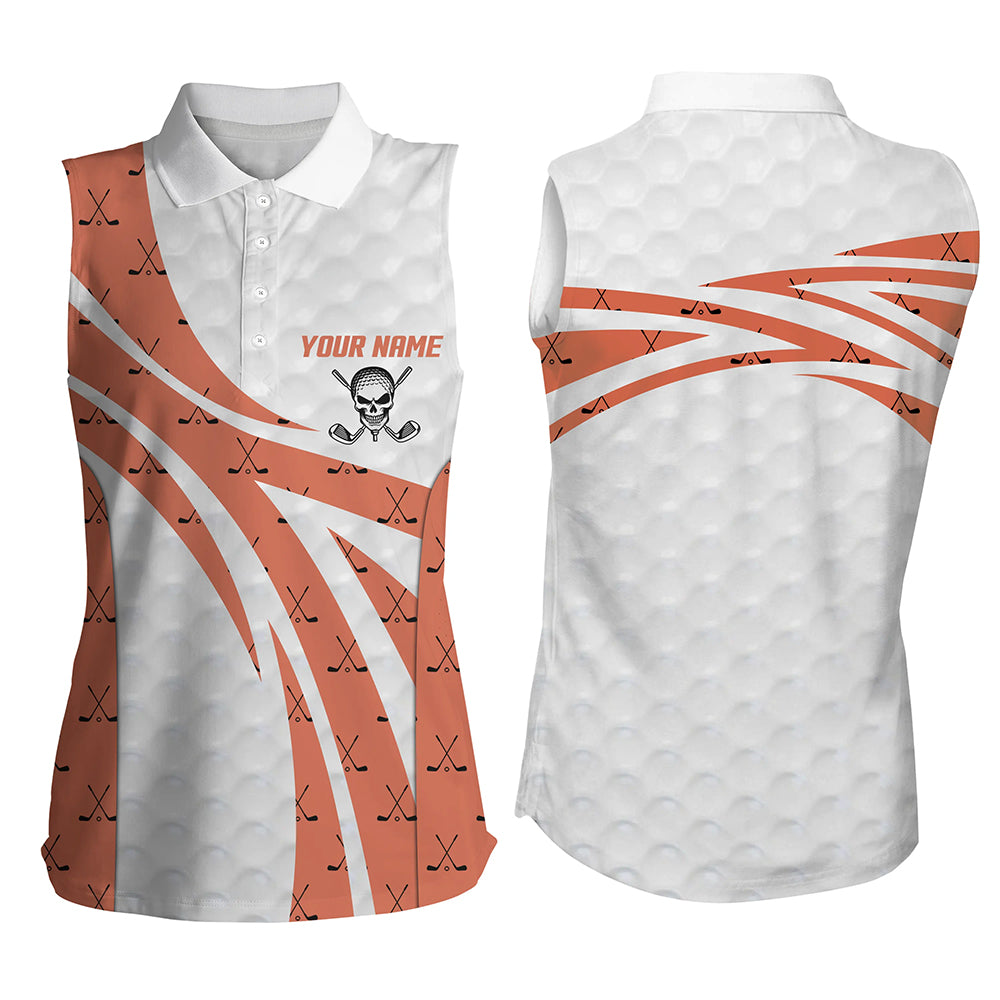 White Orange Skull Golf Pattern Sleeveless Polo Shirt Custom Golf Shirts For Women Cool Golf Gifts LDT0401