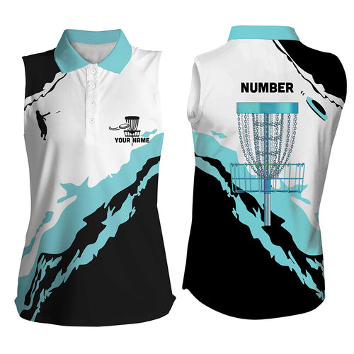 Turquoise Womens Sleeveless Disc Golf Polo Shirt Customized Cool Disc Golf Shirt For Women Golf Gifts LDT0934