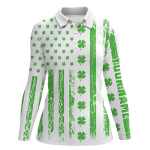 St Patrick's Day American Flag Womens Golf Polos Green Clover Patriotic Golf Tops For Women LDT1356