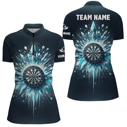Icy Navy Blue Darts Quarter Zip Shirt Customized Darts Shirt For Women Darts Team Jersey LDT1362