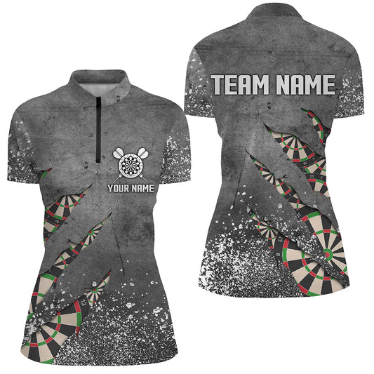 Paint Splash Grey Darts Quarter-Zip Shirt Custom Dart Shirts For Women Team Dart Jerseys LDT0964