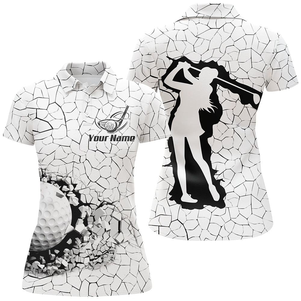 Golf Breaker Womens Polo Shirt, Custom Black And White Golf Shirts For Women, Cool Golf Gifts LDT0176