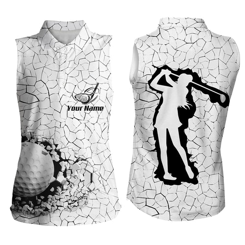 Golf Breaker Womens Sleeveless Polo Shirt Custom Black & White Golf Shirts For Women, Cool Golf Gifts LDT0176