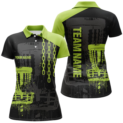 Customized Disc Golf Chain Black Green Womens Golf Polo Shirt Retro Disc Golf Shirt For Women LDT0746