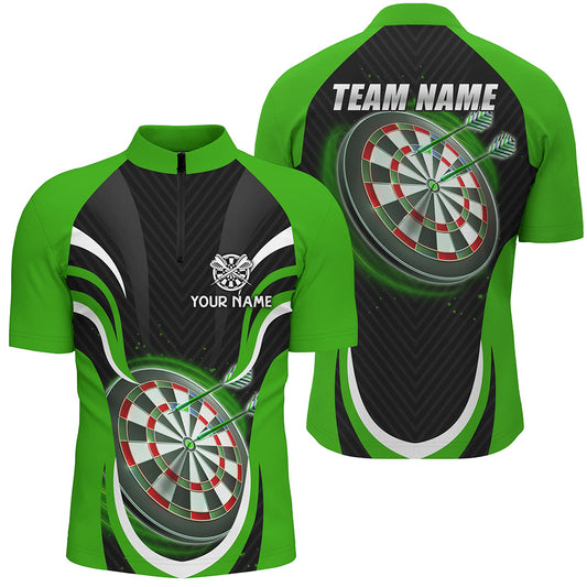 Personalized Black Green Darts Quarter Zip Shirt Custom Darts Shirt For Men Dart Jerseys LDT1393