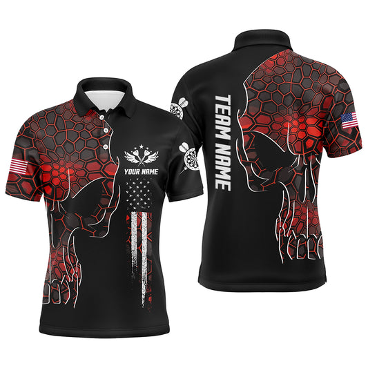 Red Geometric Camo American Flag Skull Darts Polo Shirt Patriotic Dart Jerseys For Men LDT0990