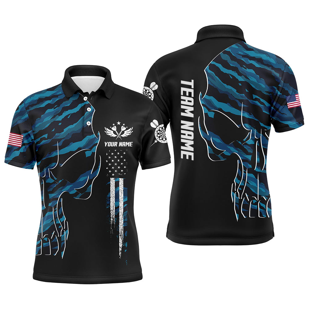 Skull Blue Camouflage American Flag Mens Darts Polo Shirt Patriotic Dart Jerseys For Men LDT0991