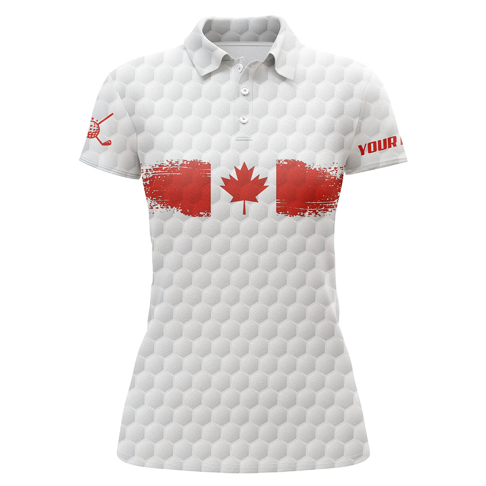 Retro Canadian Flag Golf Polo Shirt Custom White Golf Pattern Patriotic Golf Shirts For Women LDT0468