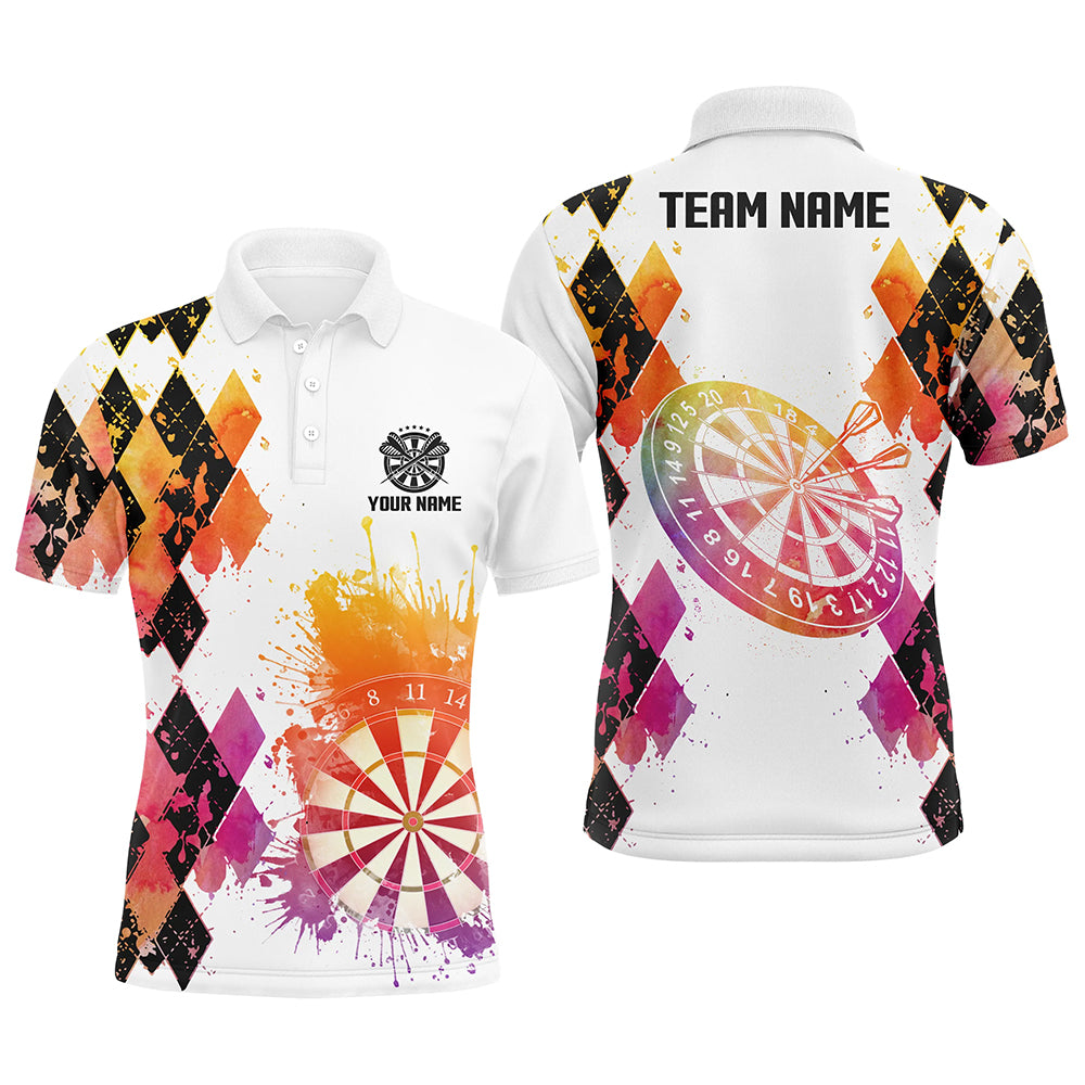 Colorful Watercolor Argyle Pattern Mens Darts Polo Shirt Custom Dart Jerseys For Men LDT1005