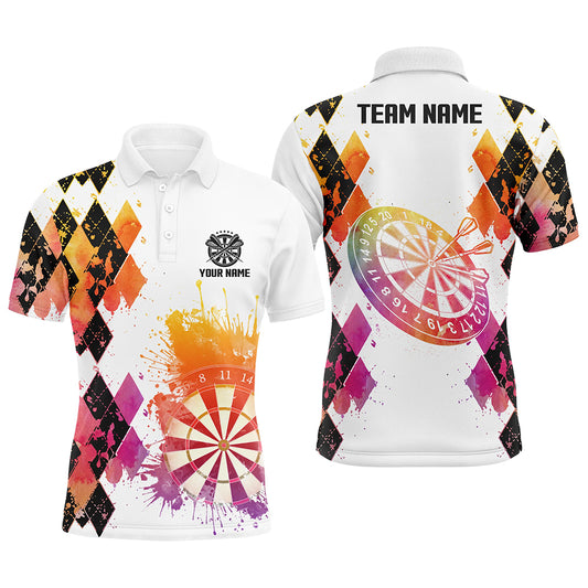 Colorful Watercolor Argyle Pattern Mens Darts Polo Shirt Custom Dart Jerseys For Men LDT1005
